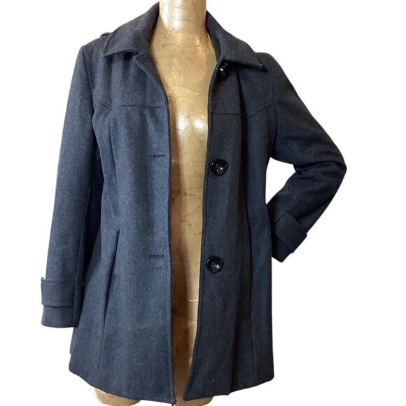 VTG Di' Nuovo Sz 34/Medium Gray Wool Removable-Hood Coat #2F - Picture 3 of 9